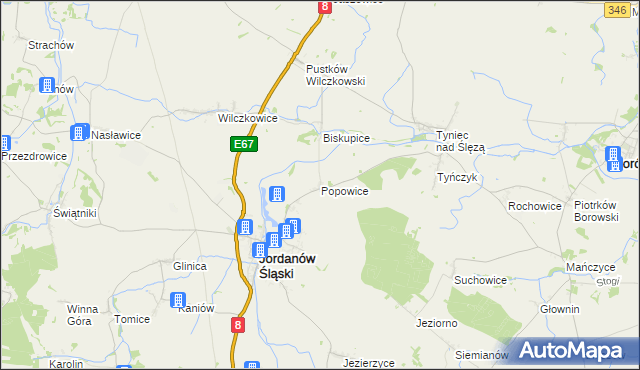 mapa Popowice gmina Jordanów Śląski, Popowice gmina Jordanów Śląski na mapie Targeo