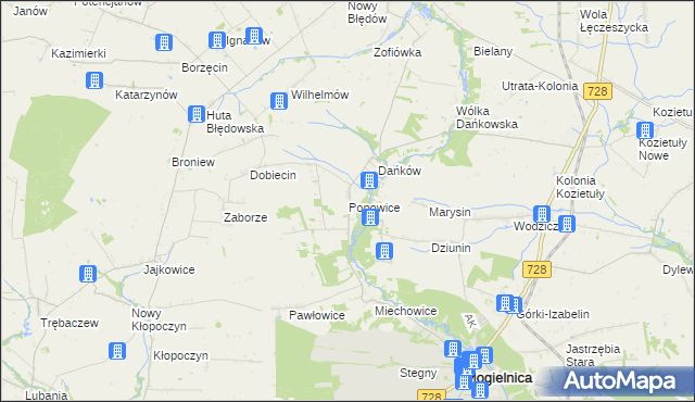 mapa Popowice gmina Mogielnica, Popowice gmina Mogielnica na mapie Targeo