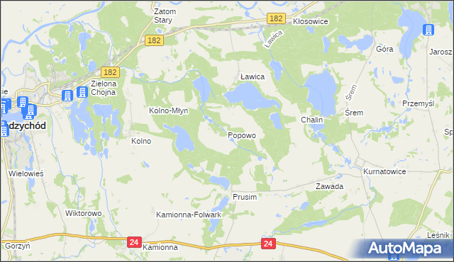 mapa Popowo gmina Międzychód, Popowo gmina Międzychód na mapie Targeo