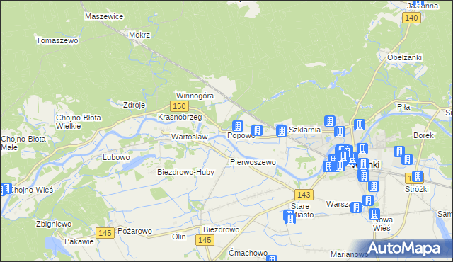 mapa Popowo gmina Wronki, Popowo gmina Wronki na mapie Targeo