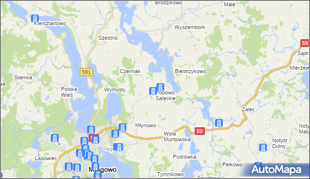 mapa Popowo Salęckie, Popowo Salęckie na mapie Targeo