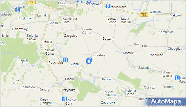 mapa Porąbka gmina Trzyciąż, Porąbka gmina Trzyciąż na mapie Targeo
