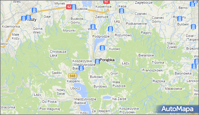 mapa Porąbka powiat bielski, Porąbka powiat bielski na mapie Targeo