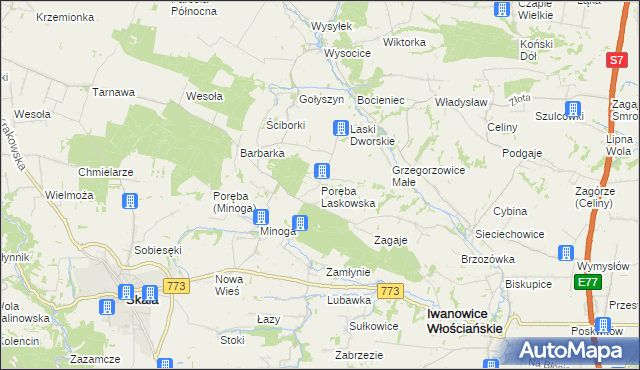 mapa Poręba Laskowska, Poręba Laskowska na mapie Targeo