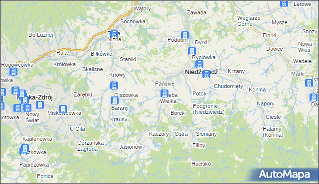mapa Poręba Wielka gmina Niedźwiedź, Poręba Wielka gmina Niedźwiedź na mapie Targeo
