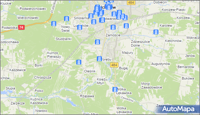 mapa Poręby gmina Bełchatów, Poręby gmina Bełchatów na mapie Targeo