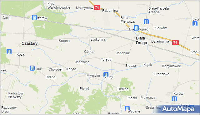 mapa Poręby gmina Biała, Poręby gmina Biała na mapie Targeo