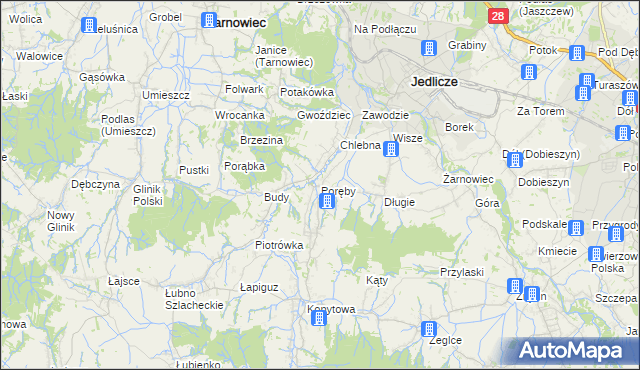mapa Poręby gmina Jedlicze, Poręby gmina Jedlicze na mapie Targeo