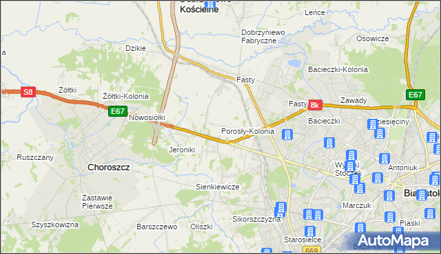 mapa Porosły-Kolonia, Porosły-Kolonia na mapie Targeo