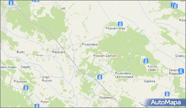 mapa Poścień-Zamion, Poścień-Zamion na mapie Targeo