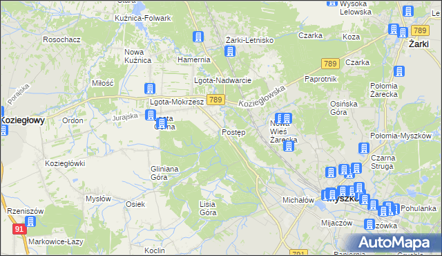 mapa Postęp, Postęp na mapie Targeo