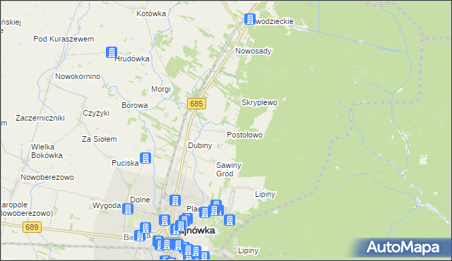 mapa Postołowo gmina Hajnówka, Postołowo gmina Hajnówka na mapie Targeo