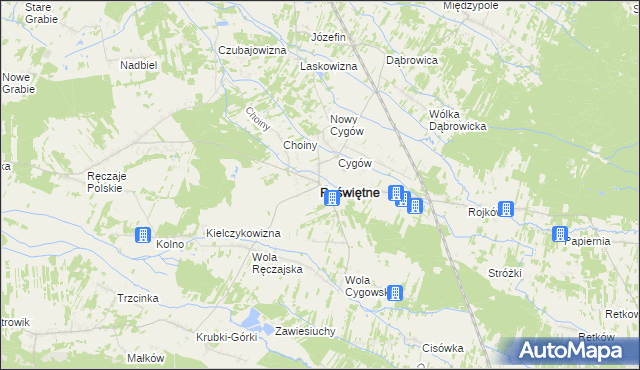 mapa Poświętne powiat wołomiński, Poświętne powiat wołomiński na mapie Targeo