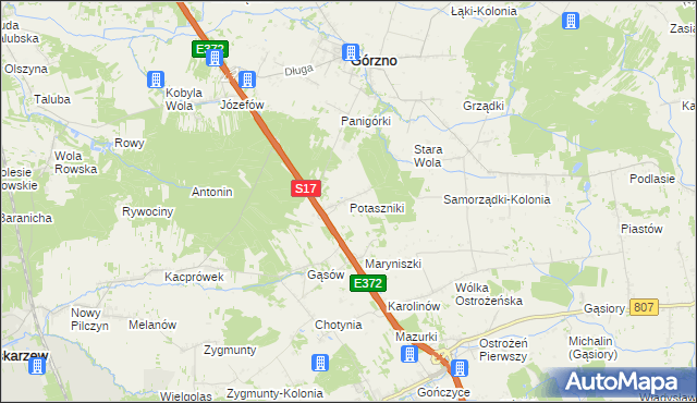mapa Potaszniki, Potaszniki na mapie Targeo