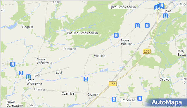 mapa Potulice gmina Lipka, Potulice gmina Lipka na mapie Targeo
