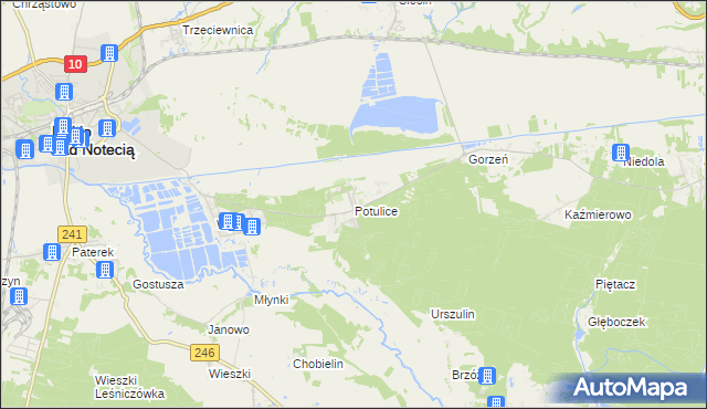 mapa Potulice gmina Nakło nad Notecią, Potulice gmina Nakło nad Notecią na mapie Targeo