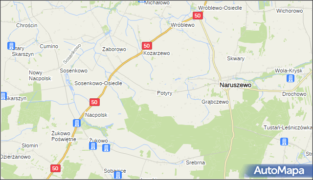 mapa Potyry, Potyry na mapie Targeo