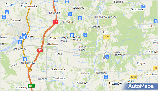 mapa Prace Duże, Prace Duże na mapie Targeo
