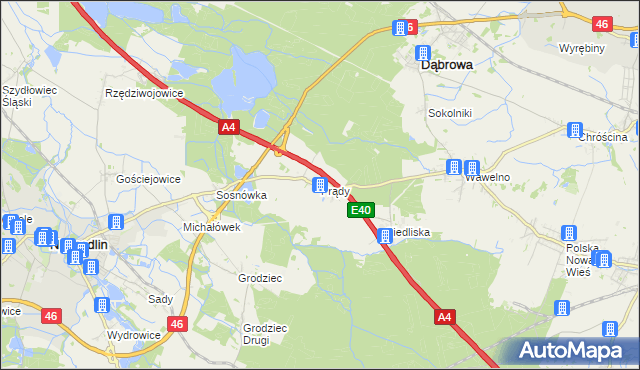 mapa Prądy gmina Dąbrowa, Prądy gmina Dąbrowa na mapie Targeo