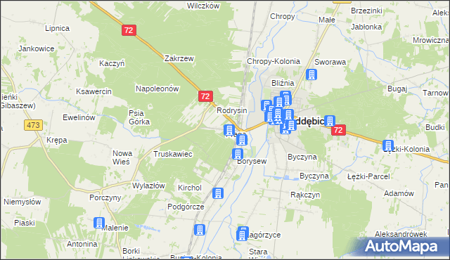 mapa Praga gmina Poddębice, Praga gmina Poddębice na mapie Targeo