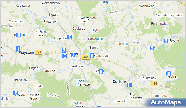 mapa Praszczyki, Praszczyki na mapie Targeo