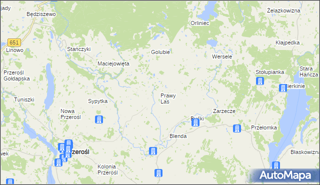 mapa Prawy Las, Prawy Las na mapie Targeo