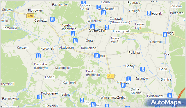 mapa Promnik gmina Strawczyn, Promnik gmina Strawczyn na mapie Targeo