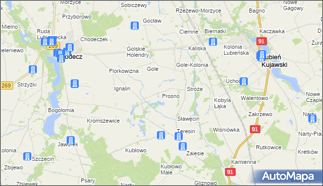 mapa Prosno gmina Chodecz, Prosno gmina Chodecz na mapie Targeo