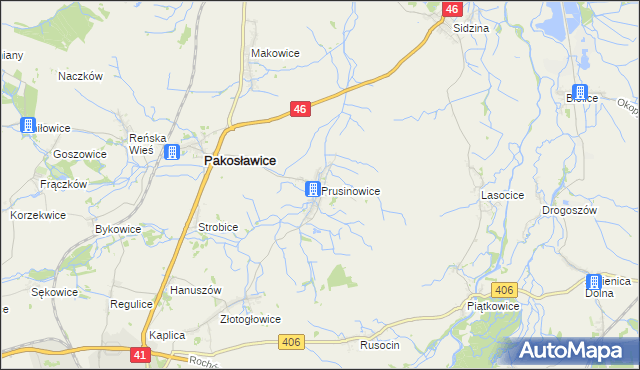 mapa Prusinowice gmina Pakosławice, Prusinowice gmina Pakosławice na mapie Targeo
