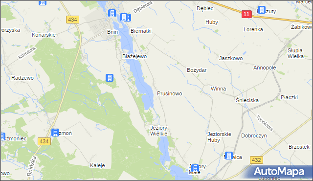 mapa Prusinowo gmina Kórnik, Prusinowo gmina Kórnik na mapie Targeo