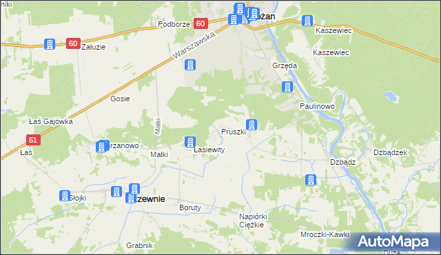 mapa Pruszki gmina Rzewnie, Pruszki gmina Rzewnie na mapie Targeo
