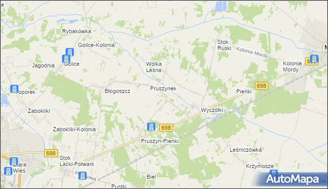 mapa Pruszyn gmina Siedlce, Pruszyn gmina Siedlce na mapie Targeo
