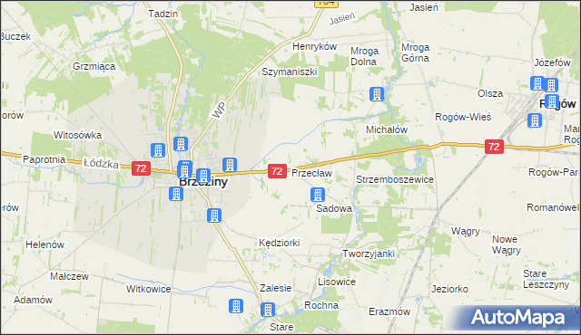 mapa Przecław gmina Brzeziny, Przecław gmina Brzeziny na mapie Targeo