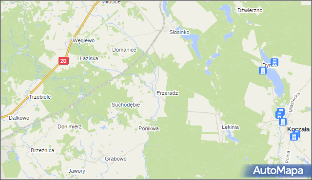 mapa Przeradz gmina Miastko, Przeradz gmina Miastko na mapie Targeo