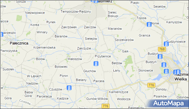 mapa Przybenice, Przybenice na mapie Targeo