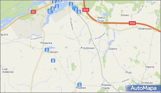mapa Przybkowo gmina Wałcz, Przybkowo gmina Wałcz na mapie Targeo