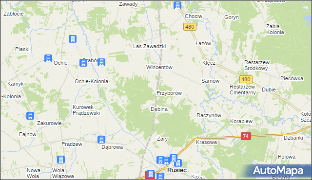 mapa Przyborów gmina Widawa, Przyborów gmina Widawa na mapie Targeo