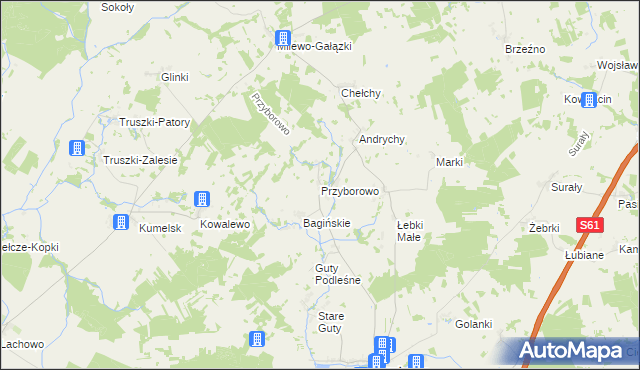 mapa Przyborowo gmina Grabowo, Przyborowo gmina Grabowo na mapie Targeo