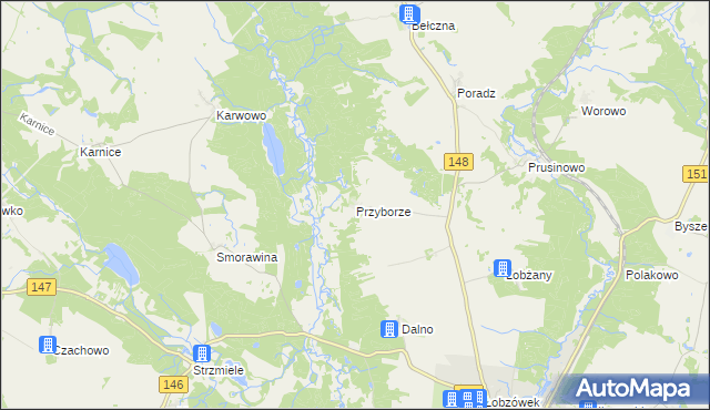 mapa Przyborze gmina Łobez, Przyborze gmina Łobez na mapie Targeo