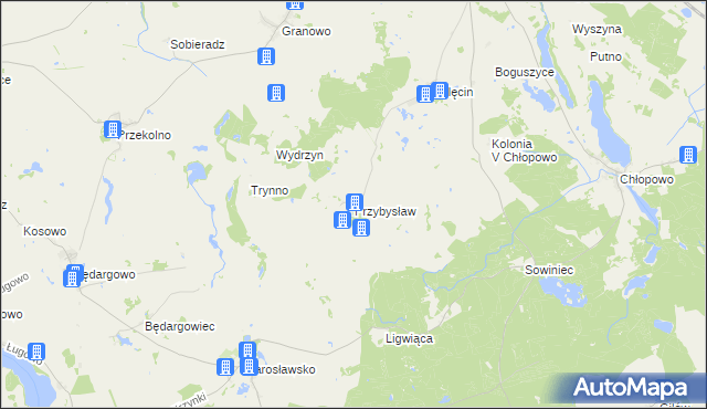 mapa Przybysław gmina Krzęcin, Przybysław gmina Krzęcin na mapie Targeo