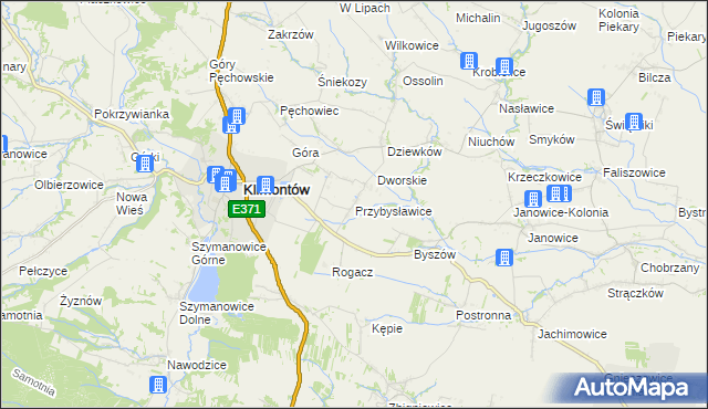 mapa Przybysławice gmina Klimontów, Przybysławice gmina Klimontów na mapie Targeo