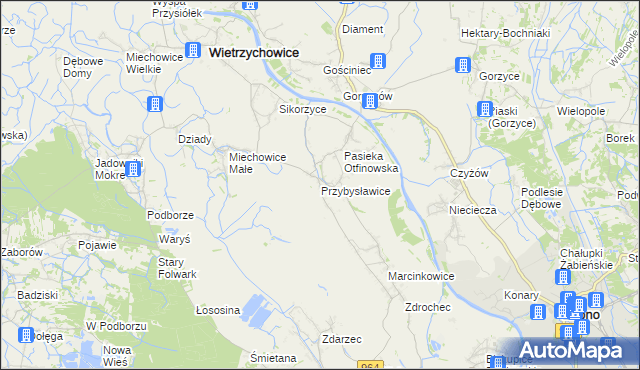 mapa Przybysławice gmina Radłów, Przybysławice gmina Radłów na mapie Targeo