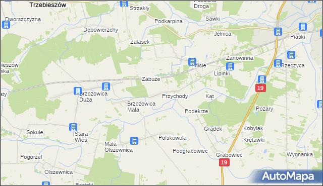 mapa Przychody gmina Międzyrzec Podlaski, Przychody gmina Międzyrzec Podlaski na mapie Targeo