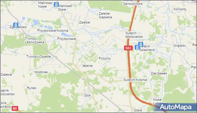 mapa Przyjmy gmina Ostrów Mazowiecka, Przyjmy gmina Ostrów Mazowiecka na mapie Targeo