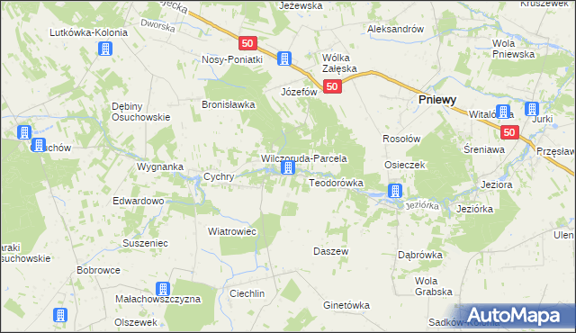 mapa Przykory gmina Pniewy, Przykory gmina Pniewy na mapie Targeo