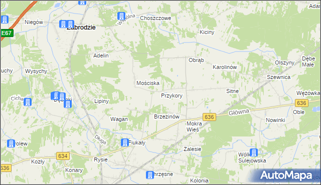 mapa Przykory gmina Zabrodzie, Przykory gmina Zabrodzie na mapie Targeo
