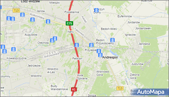 mapa Przylesie gmina Łódź, Przylesie gmina Łódź na mapie Targeo