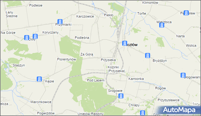 mapa Przysieka gmina Kozłów, Przysieka gmina Kozłów na mapie Targeo
