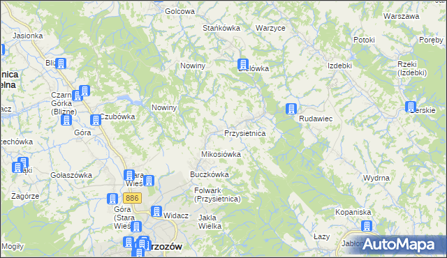 mapa Przysietnica gmina Brzozów, Przysietnica gmina Brzozów na mapie Targeo