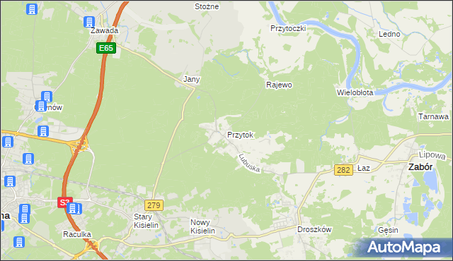 mapa Przytok gmina Zabór, Przytok gmina Zabór na mapie Targeo